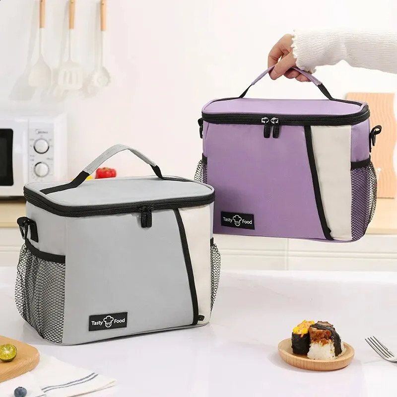 Portable handheld lunch bag with shoulder strap outdoor picnic bag cooling food bag student leak proof lunch bag 250410