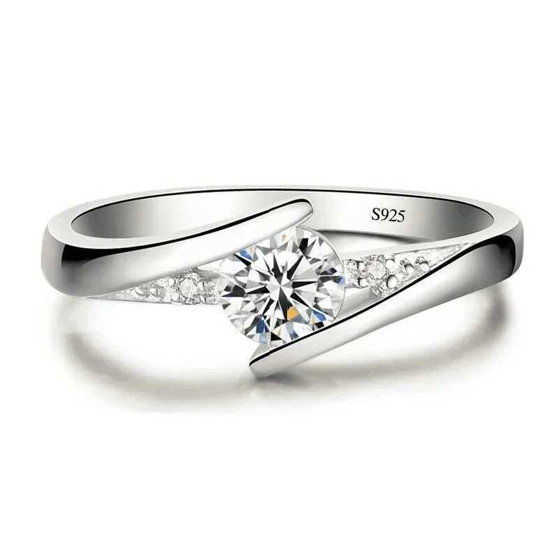 Cute Female Small Round Zircon Ring Vintage Silver Wedding Jewelry Promise Crystal Engagement RingXJ250412