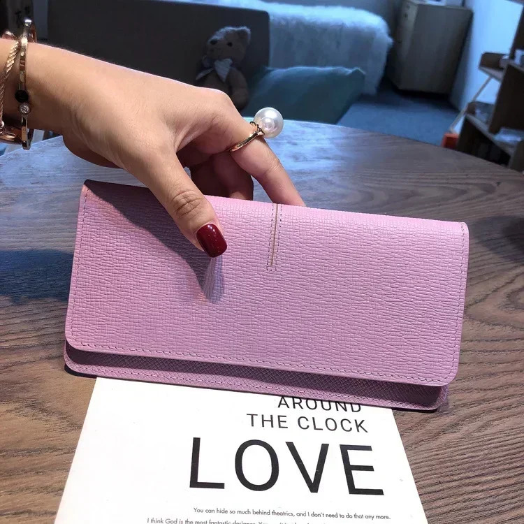 Womens long soft genuine leather wallet large capacity thin wallet handbag card holder bracket buckle clutch wallet 8Z 250411