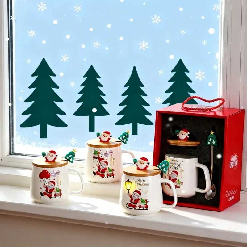 Christmas Christmas cartoon cute gift creative Santa cup ceramic spoon with lid souvenir mug Y251112