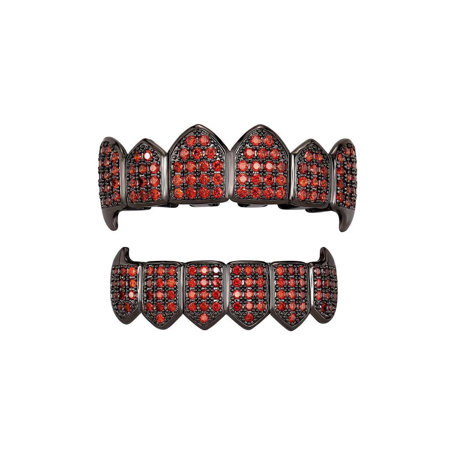 TOPGRILLZ Hip Hop Grill Iced Out AAA Zircon Square Teeth Grill Cover Top and Bottom Grill Set Mens Vampire Grill W250412