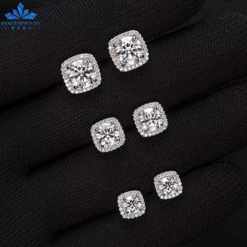 GRA Certified Round Minimalism 925 Sterling Silver Men Women 0.5ct 1ct 2ct D VVS1 Moissanite Diamond Stud Earrings