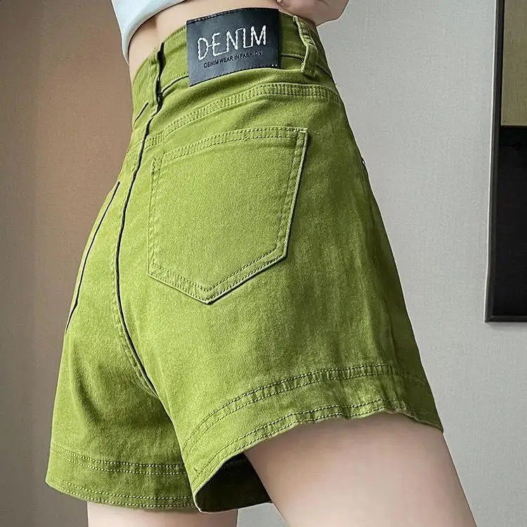Denim shorts green shorts thin and soft summer casual loose fit retro jeans womens long leg denim shorts 250411