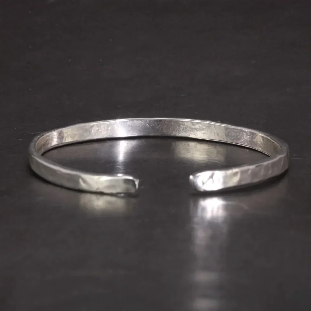 Real 925 Sterling Silver Hammered Cuff Bangles for Men and Women Handmade Polished Fine Jewelry 250403