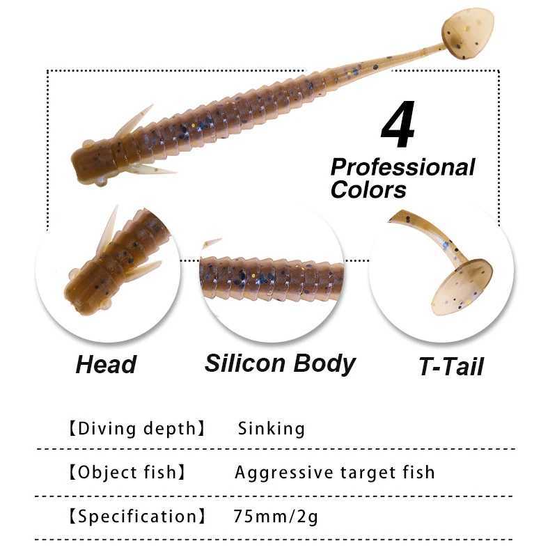 WESTBASS 8PCS Slug Soft Baits 75mm-2g Rubber Bass Swimbaits Silicone Fishing Lures Jigging Worm Wobbler Larva Shiner Isca Pesca Z250411
