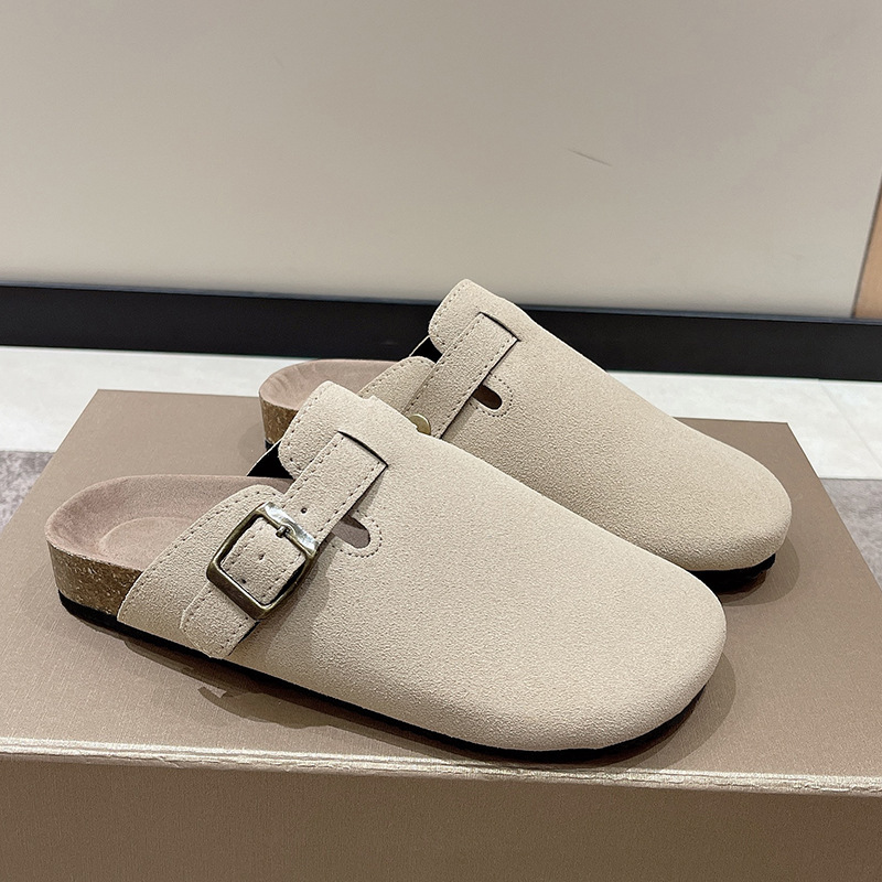 Designer slippers Baotou Half Dragged free Shipping One foot sandals Round head half drag Women wearing sandals outside 2025