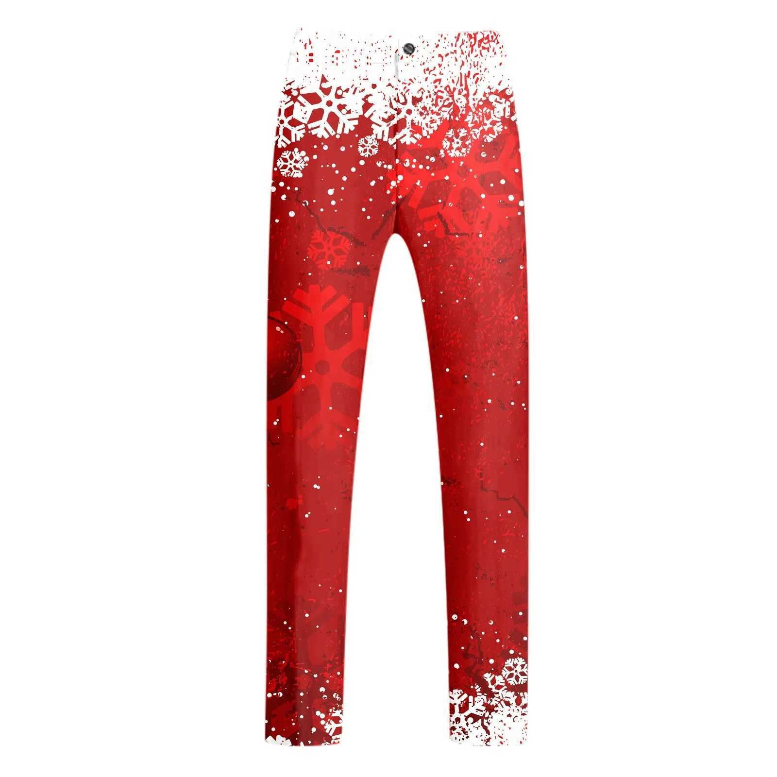 Merry Christmas set pants mens snowflake print Trouser holiday casual button dress pants party Christmas formal pants W250411