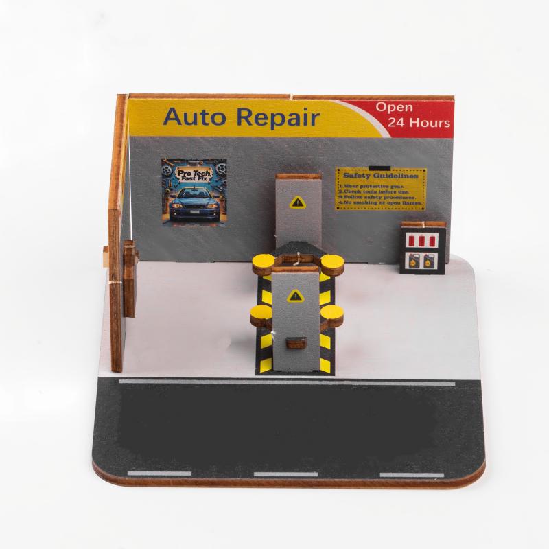 1:64 Auto Repair Shop DIY Assembled Scene, Exquisite Wooden Model for Car Enthusiasts, Customizable Display for 1:64 Scale Model Cars-S1001
