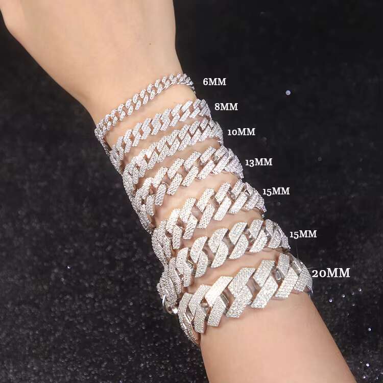 HOT Sale 6mm-20mm Wide S925 Sterling Silver Cuban Link Chain VVS Moissanite Diamond Chain Cuban Bracelet With GRA Certificate