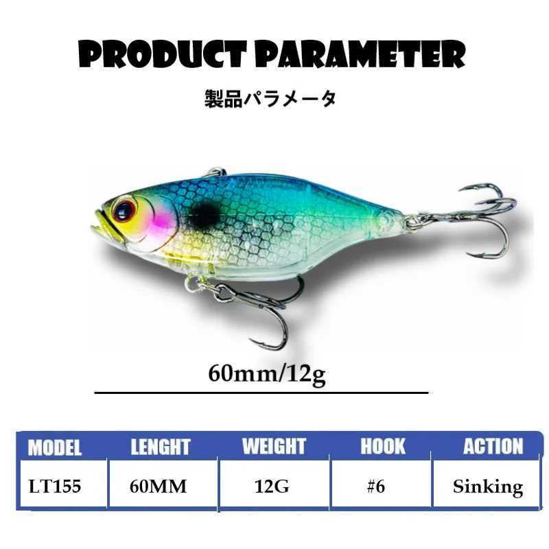 TSUYOKI 2024 VIB Lure 60mm 12g Sinking Vibration Fishing Lures Lipless Crankbait Noisy Rattlin Wobbler Jackall TN60 Ratter Bait Z250411
