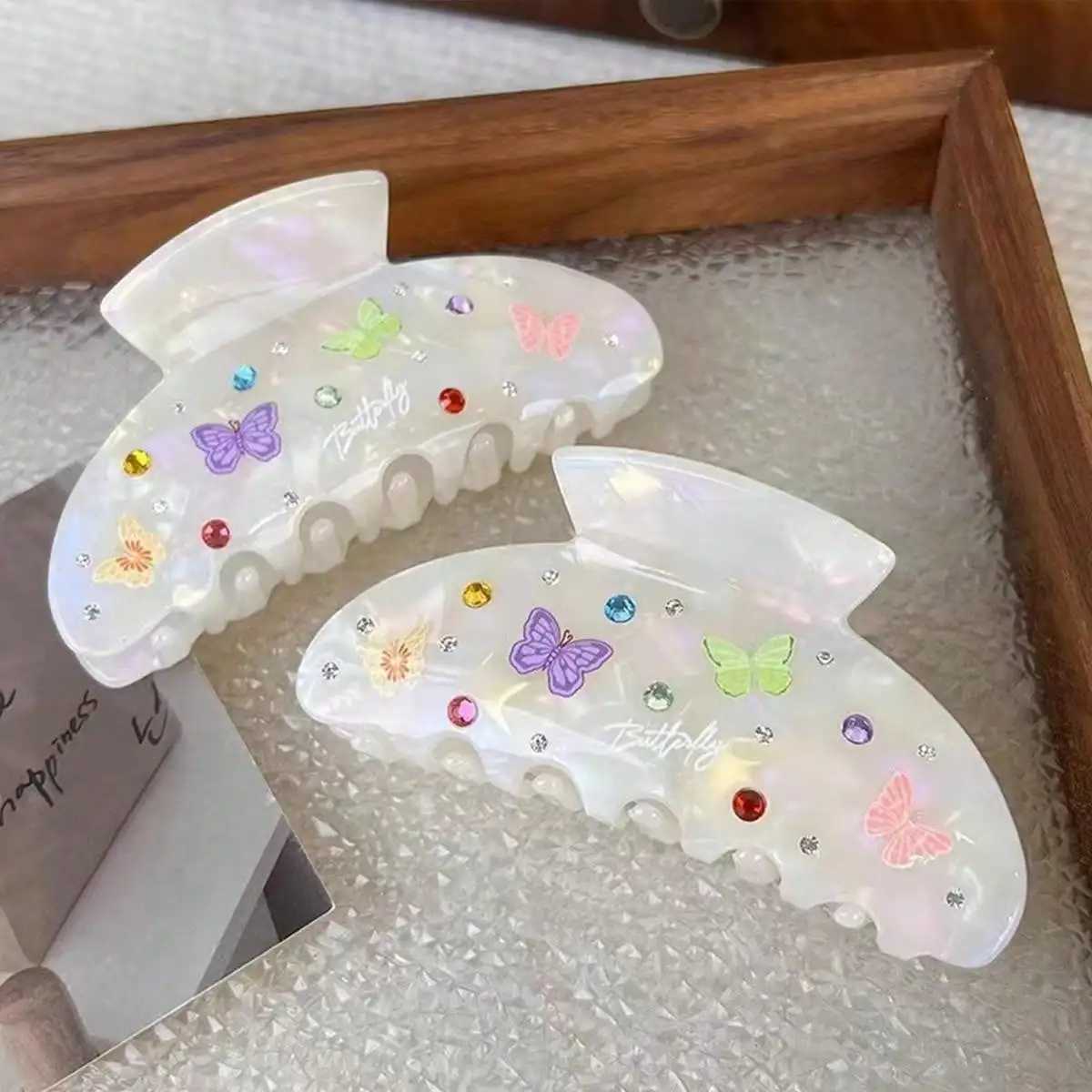 1 elegant acrylic hair clip with rhinestone butterfly - tight grip suitable for thick curly hair Y2504012