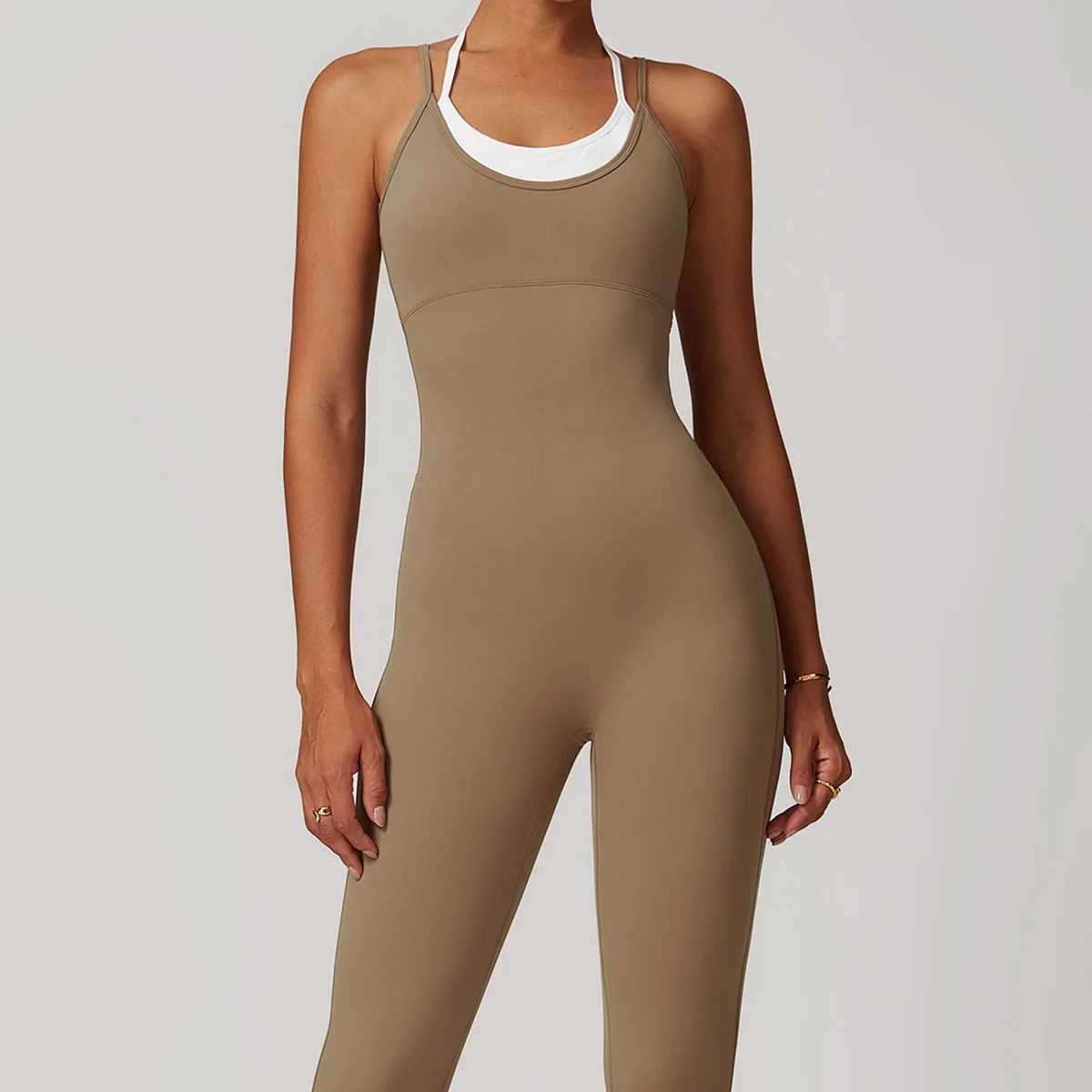 New Yoga Jumpsuits One Piece Fitness Rompers Sleeveless Sportswear Gym Workout Tracksuit Fake two Sport Outfit Womens Clothes J251112