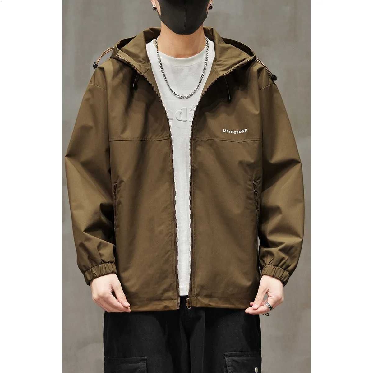 mens casual jacket for autumn and winter thick wool lining slim fit hooded jacket windproof outdoor sports 250411