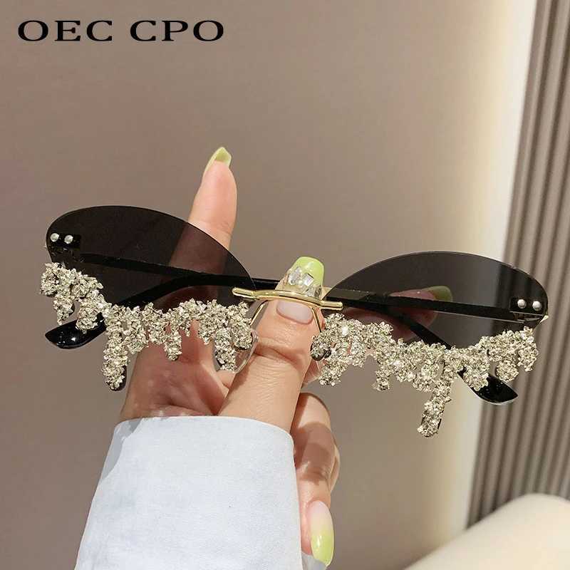 Diamond Rimless Sunglasses Women Luxury Brand Rhinestone Sun Glasses Ladies Sexy Tear Shape Punk Party Eyewear gafas de solC250411