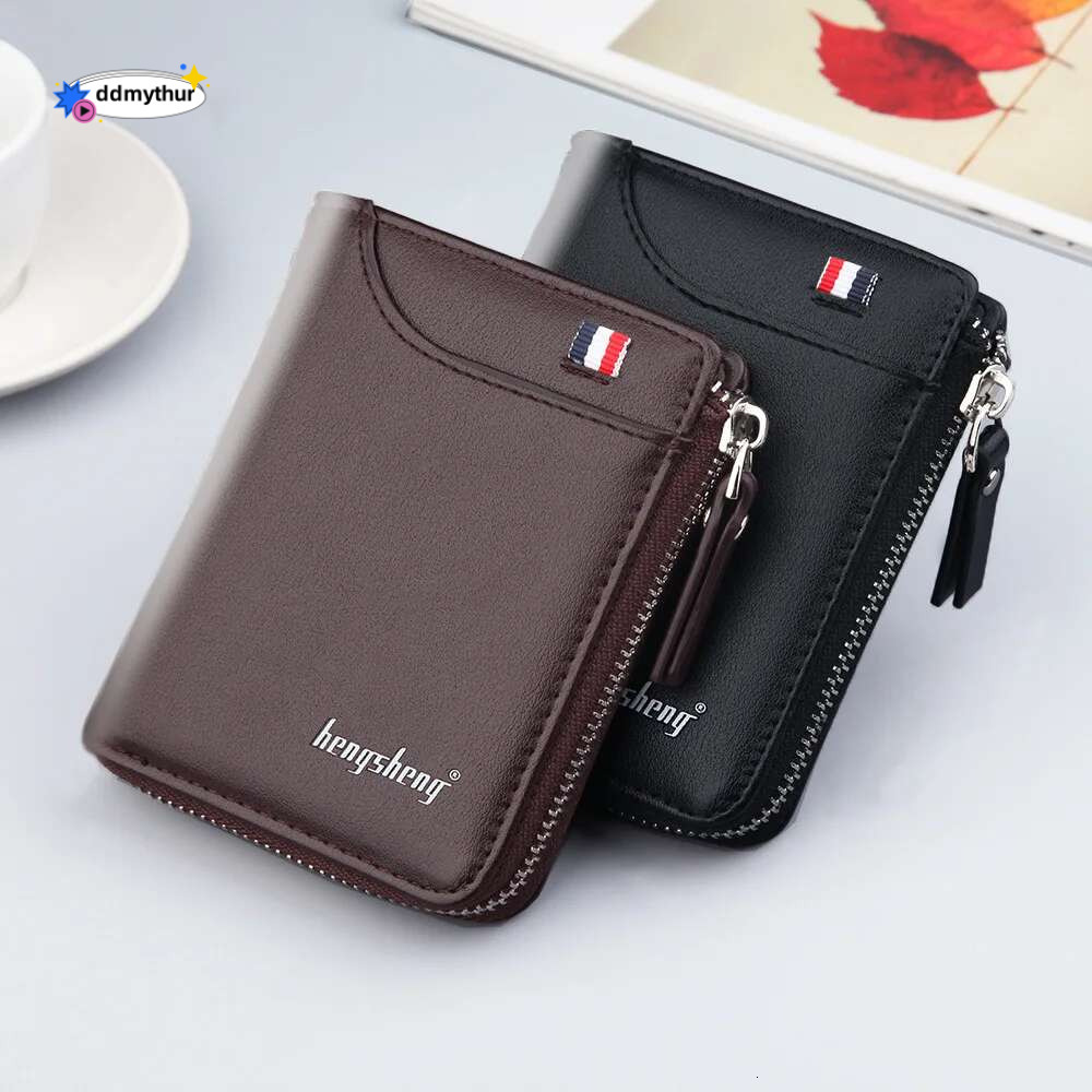 Men's Short Wallet, Cash Zipper with Billfold, ID Bank Card Beauty Pocket Book, 2 Fold Business Fashion Moneybag 11*9.3*1.5CM ddmythur