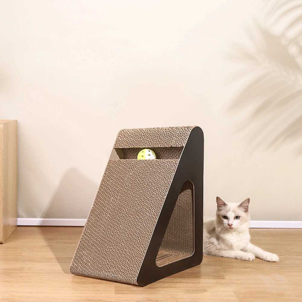 2-in-1 cat scraper cardboard triangle with rotating ball sturdy scratch resistant relieving cat stress toy for pets Y250412