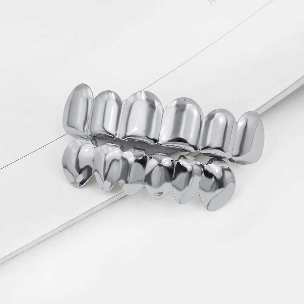 TOPGRILLZ New Gold Plated Silver Plated HIP HOP Tooth Rings Upper and Lower Vampire Tooth Rings Silicone Tooth Ring Cap Set W250412
