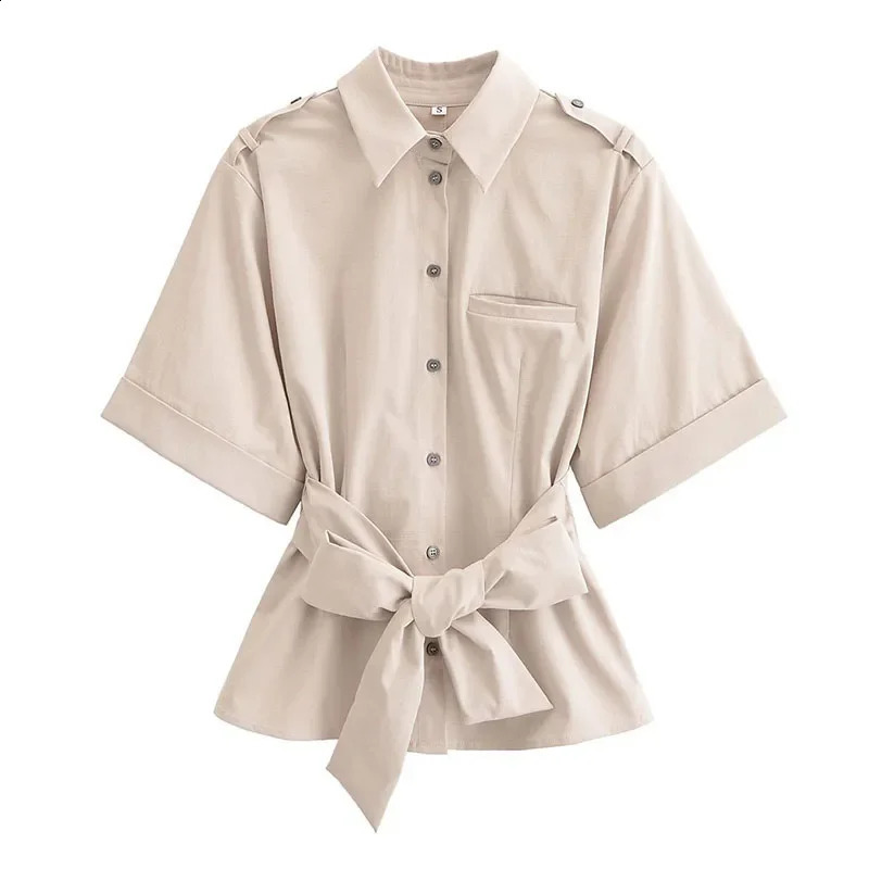 Elegant Womens Lace Up Top Skirts Suits Button Short Sleeve Turn-Down Collar Ladies Suit 2025 Summer Fashion 2 Pieces Set Women 250411