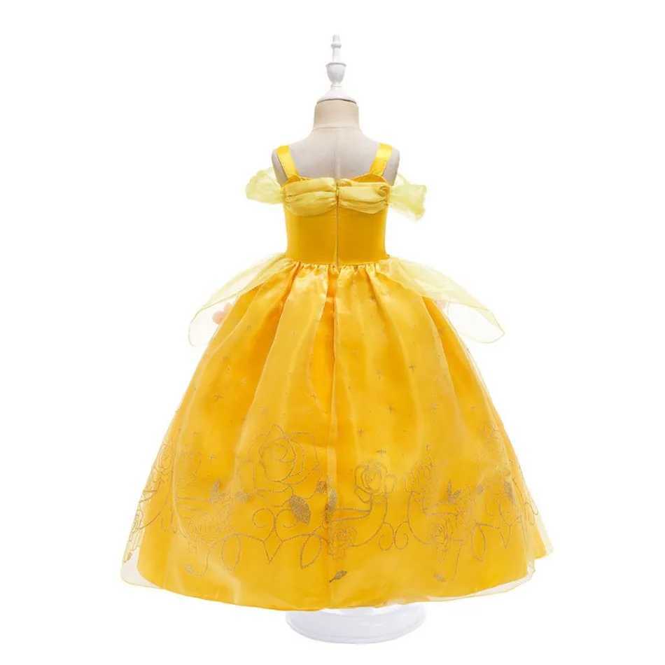 Disney Girl Bell Dress Up Sleeveless Flower Childrens Party Princess Costume Childrens Beauty and Beast Halloween Carnival CostumeXJ250411