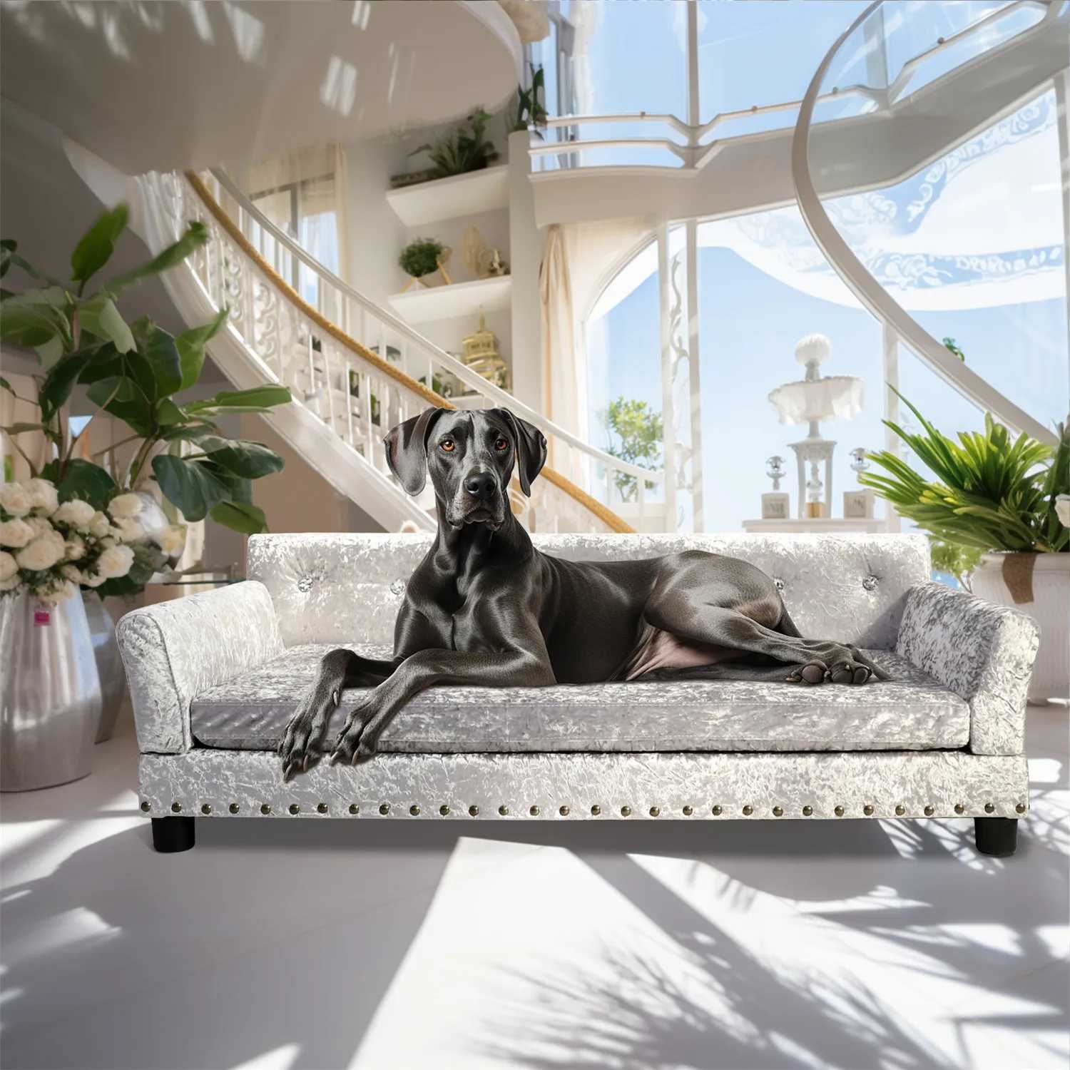 Bingo Paw Large Dog Sofa Bed Luxury Plush Elevator Giant Dog Sofa Bed Made of Velvet X250412