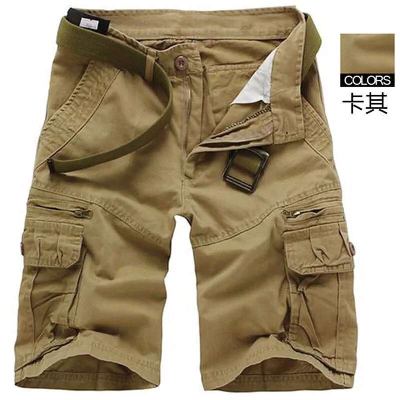 Khaki Cargo Men Summer Hot Sale Cotton Short Casual Pants Comfortable Men's Knee-length Shorts Green