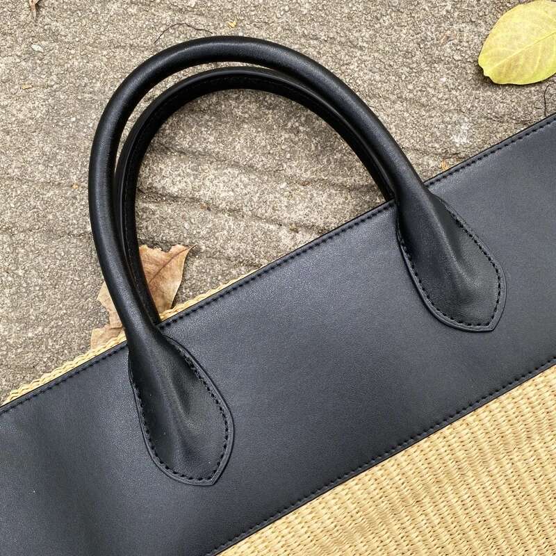 Genuine Leather Straw Tote Bags For Women Designer Handbags Purses 2025 New In Grass With Cowhide Top Handle Beach Wrist