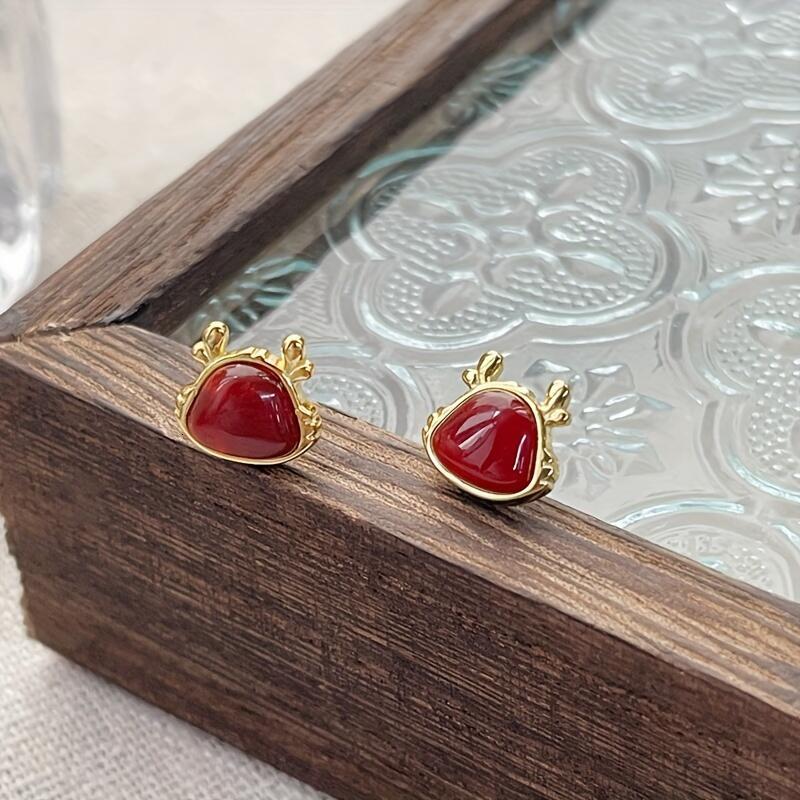 Fashion agate stud women, New Year zodiac lucky dragon rose gold earrings jewelry, handmade exquisite birthstone infinity rings for tail casual shoppi