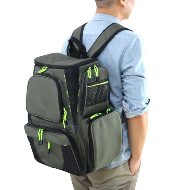 44*41*25cm Large Waterproof Fishing Tackle Rod Backpack 3 Layer Quality Fishing Bag with 4 Trays Tackle Bag Storage Z250411