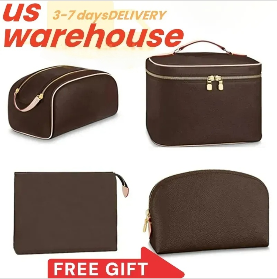 Womens Cosmetic Bags Designer Makeup Bag Leather Toiletry cosmetics Pouch Fashion women Make Up Travel Handbags Leather Purses