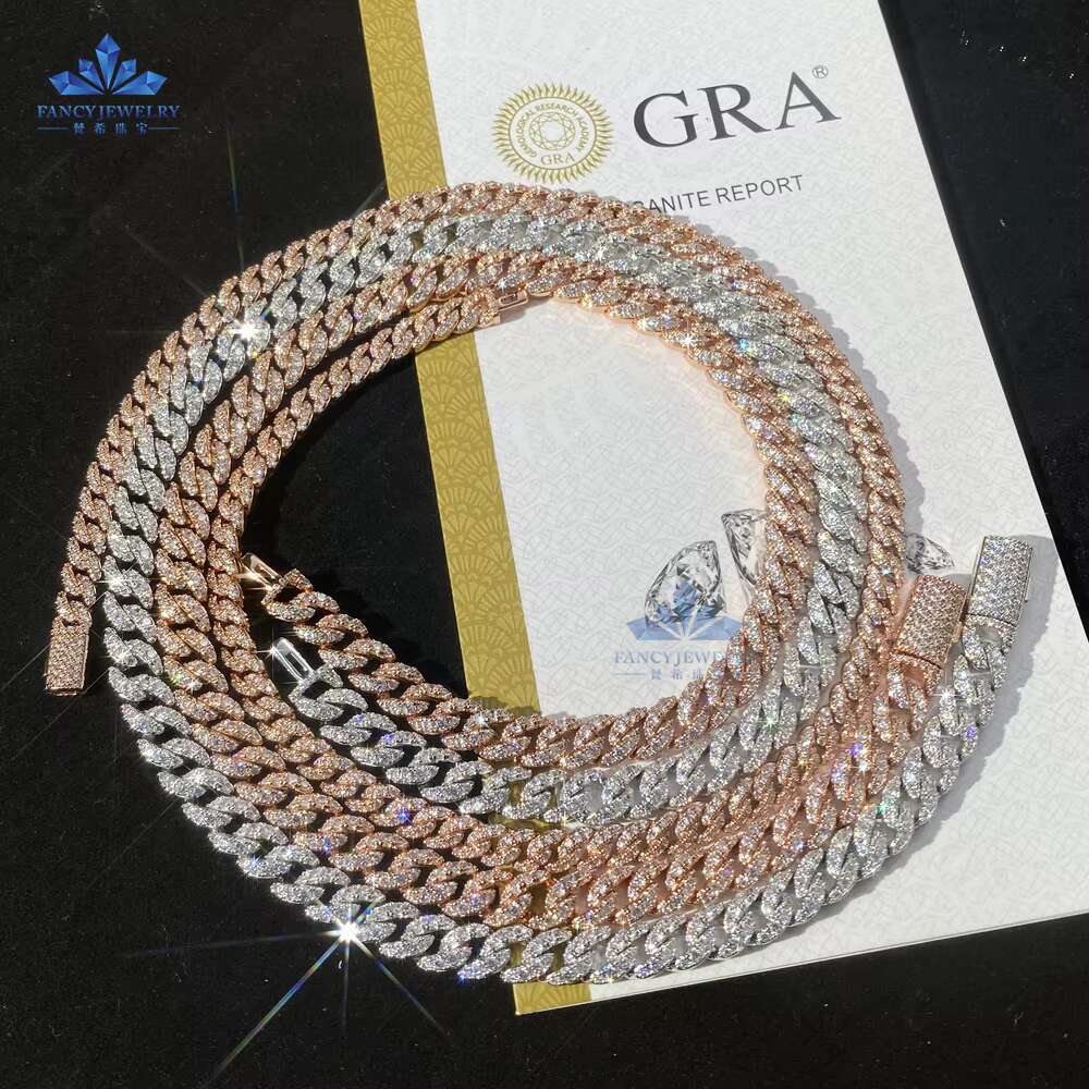Sterling Silver 925 6mm 8mm Cuban Moissanite Jewelry Miami Cuban Link Chain Gold Rhodium Plated Hip-hop Style