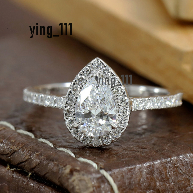 Jewelry 14K White Real Gold 0.7 Carat Pear Cut Lab Diamond Halo Ring Lab Grown Diamond Wedding Half Band Ring Womens Engagement Ring
