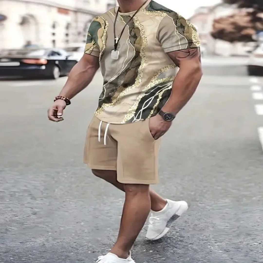 2025 Summer Simple Letter Printing Mens Crewneck Short sleeved Top and Shorts Harajuku Street Fashion Mens Casual ClothingXJ250412