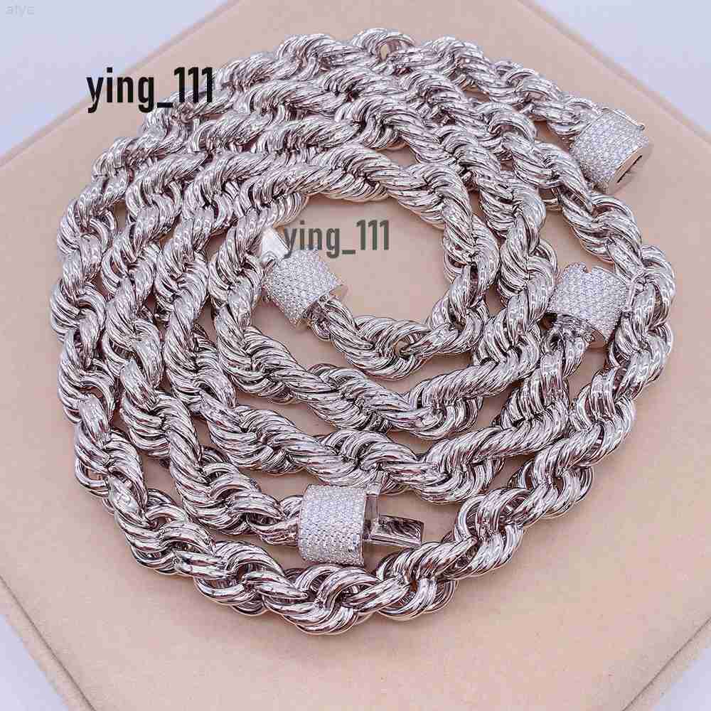 Hip Hop Iced Out Moissanite Clasp 925 Sterling Silver Twist Necklace Diamond Cut Rope Chain