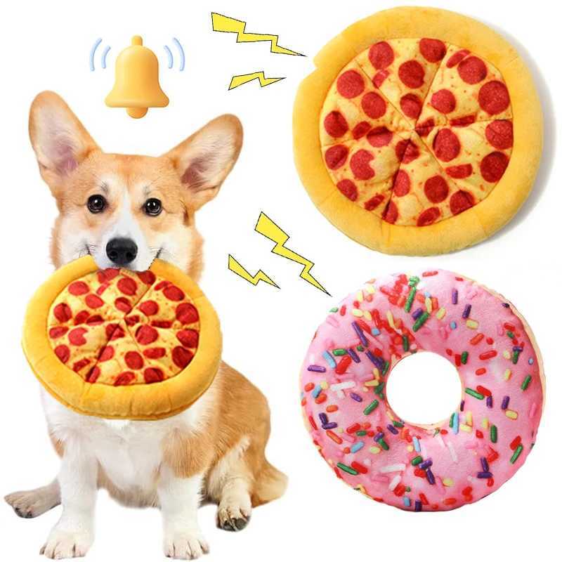 Plush dog toys donuts pizza shaped pet squeeze toys used for small dogs to clean their teeth small dogs to chew sound toys pet supplies Z250412