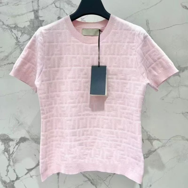 Designer New Style Women's Tees Knitting Shirts Summer Slim Top Tees Womens Luxury Round Neck Solid T Shirt Stretch Pullover Tshirts