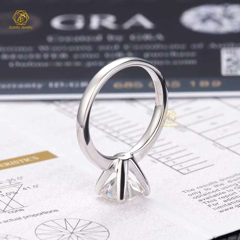 Fine Rings 5mm 8mm 4 Prong Setting D VVS Moissanite Silver Ring Romantic Style Rhodium Plated Jewelry