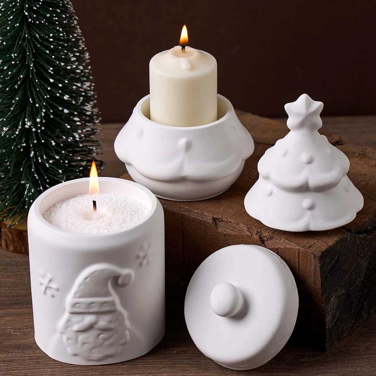 Christmas DIY Candle Jar Silicone Mold Set Handmade Relief Santa Claus Christmas Tree Storage Box Plaster Resin Mold Xmas Craft Home Decor Y251112