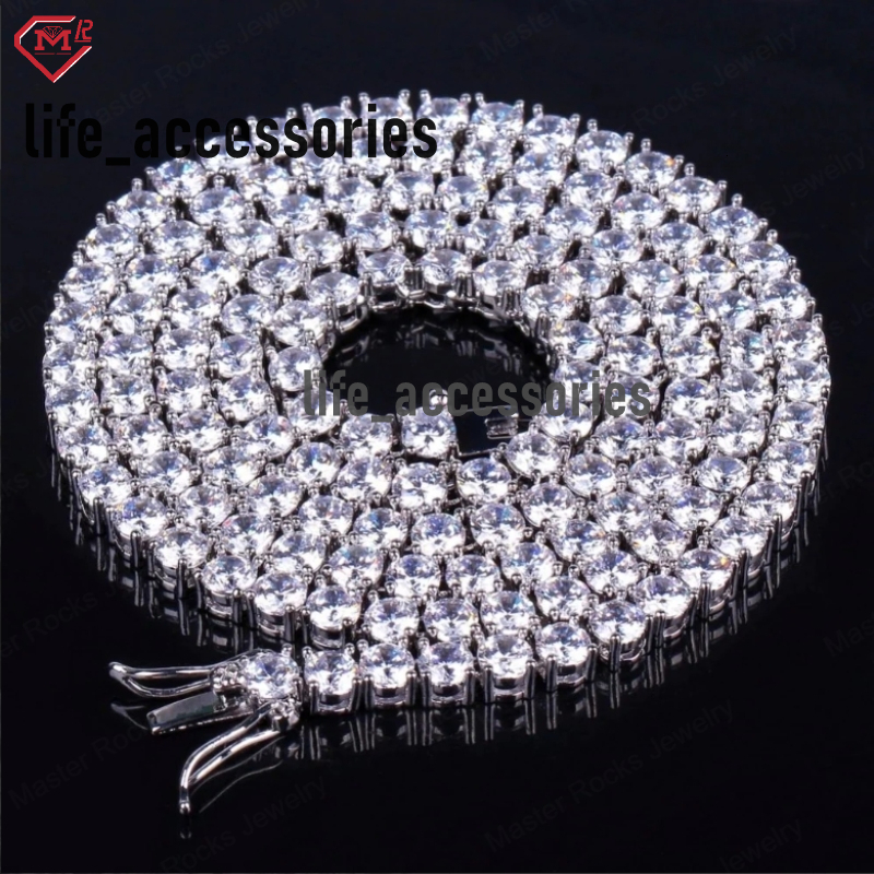 3MM 4MM 5MM Tennis Chain 925 Silver VVS Iced Out Diamond Hip Hop Style Moissanite Tennis Chain