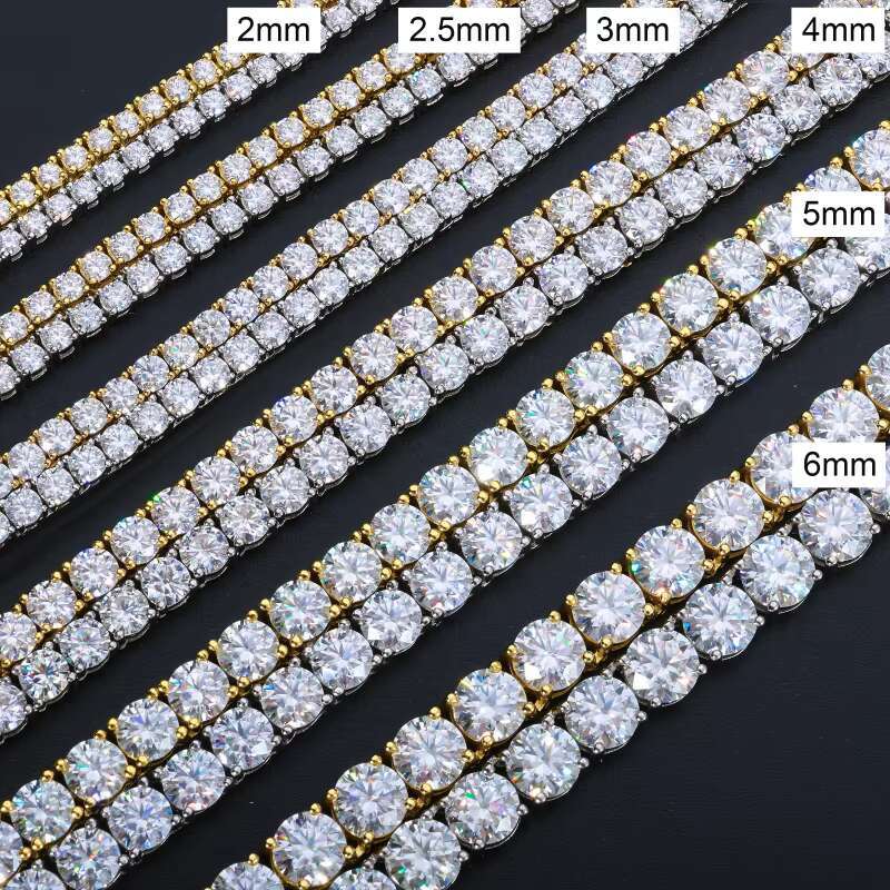 High Quality Hip Hop Jewelry 2mm-6mm 925 Sterling Silver VVS Moissanite Diamond Cluster Tennis Chain Necklace for Men Women