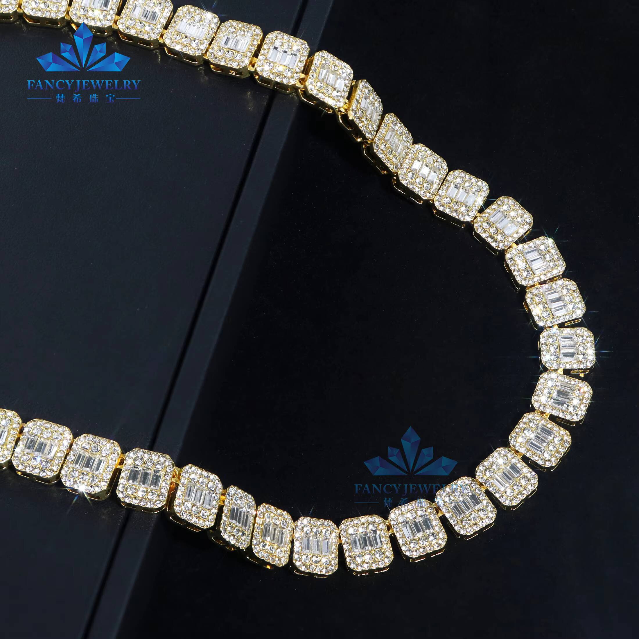 New Design Elegant GRA Certificates Luxury Moissanite Diamond Jewelry Hip Hop 8mm Baguette Cluster Tennis Chain Women 925 Silver