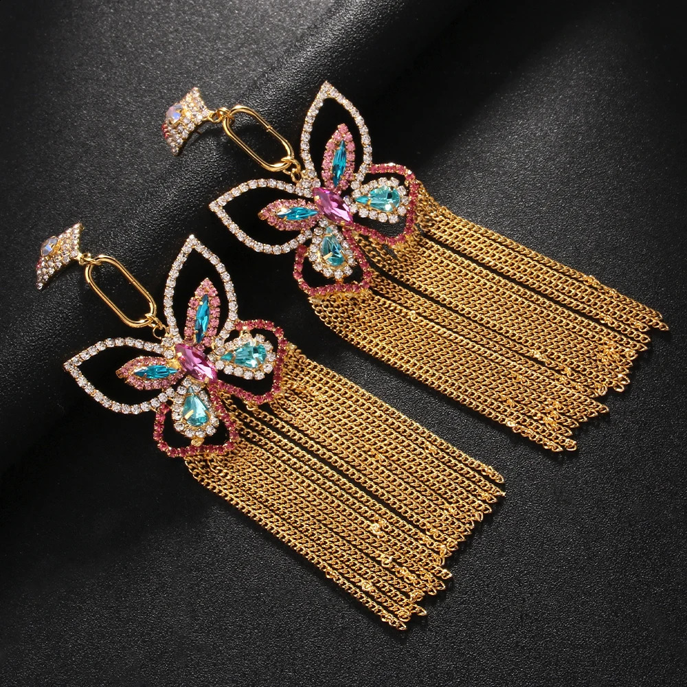 Shiny Purple Butterfly Tassel Earrings Y2k Elegant for Women Crystal Pendant Earrings Charms Jewelry Tending 250411