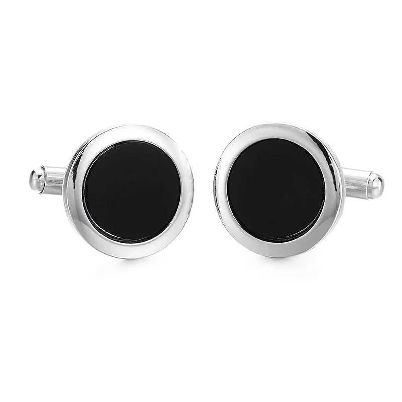 Classic Mens French Shirt Cufflinks Black Round Square Brushed Metal Cufflinks Business Set Accessories Jewelry GiftsT250412