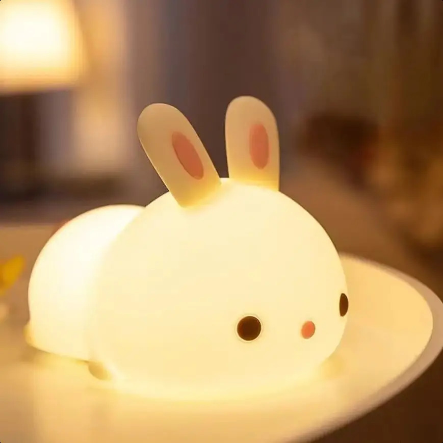 Luminous Cute Animals Panda Rabbit Duck Cute Silicone Lamp Cloud Star Christmas Gift Children USB Charging Warm Soft Light 250411