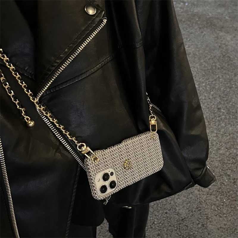 Luxury lia Golden Ball diagonal Cross rope phone case for iPhone 13 16 Woven phone case Dust-proof for 12 14 15Prax Y251112