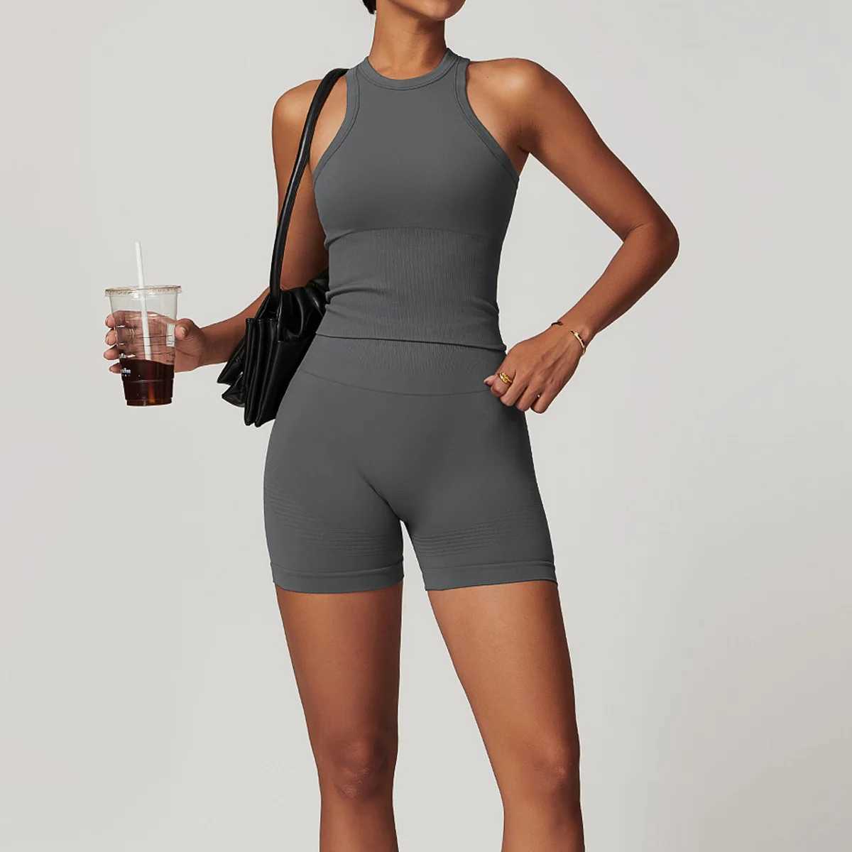 High Quality Fitness Yoga Set Women Workout Athletic Clothing Gym Bras Sports Tank Top Vest High Waist Leggings Sportswear 7725 J251112