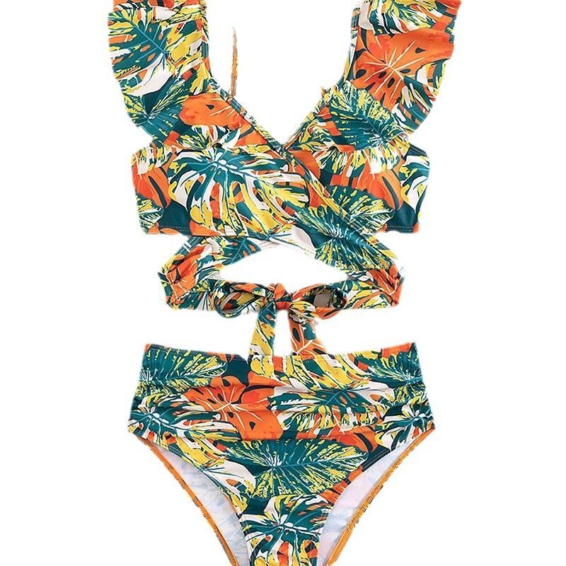 Women's Clothing Two Piece Swimsuit Women Sexy Ruffled Backless Bikini