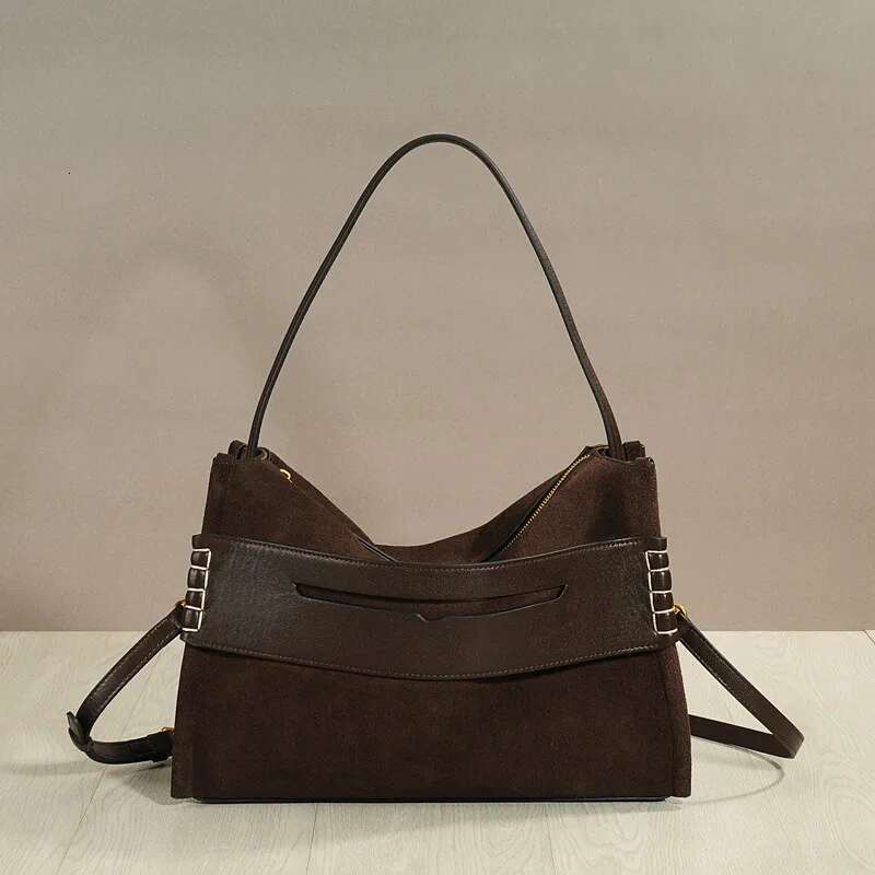 Suede ing Top Layer Cowhide Nubuck Leather Tote Large Capacity Shoulder Crossbody Underarm Bag Women 2024 Autumn New