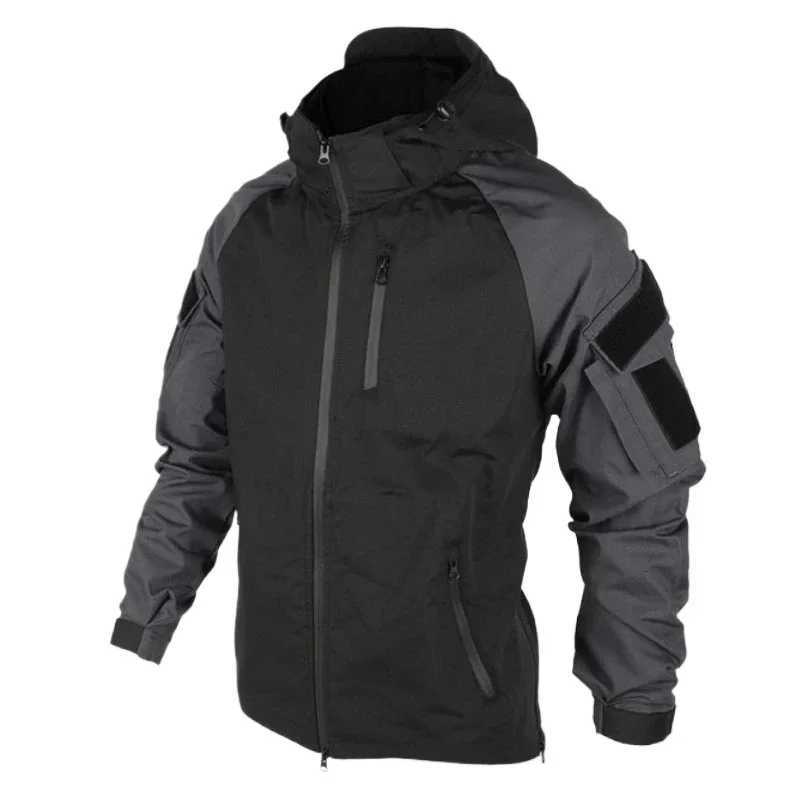 Outdoor Tactical Hooded Jacket Men Combat Hunting Coat Spring Autumn Detachable Hoodie Multi-pocket Bomber Jackets Male BlackT251112