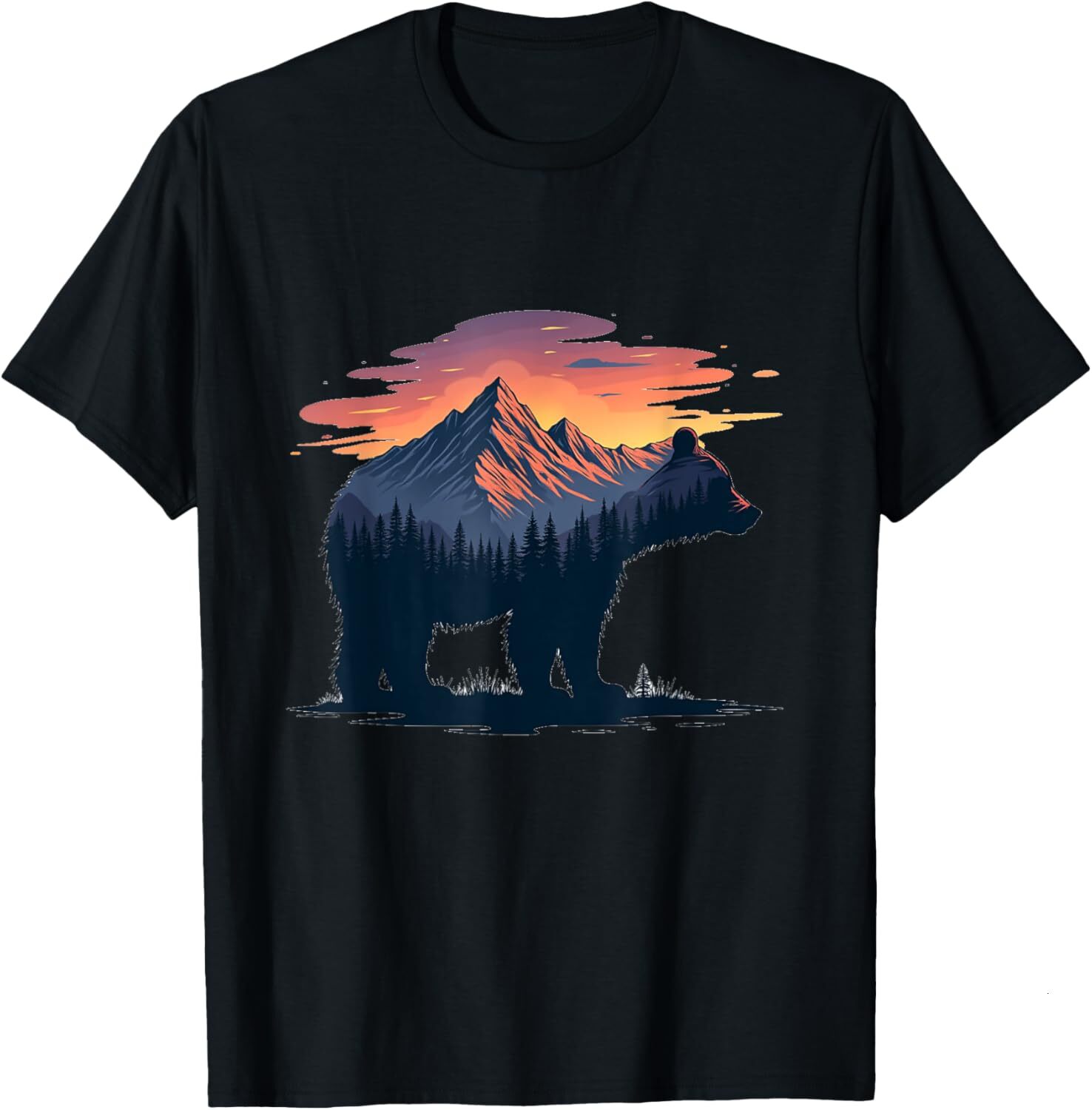 T shirt for Mens Bear Double Exposure Surreal Wildlife Animal Graphic Tee Casual Tops Clothes Short sleeve fashion