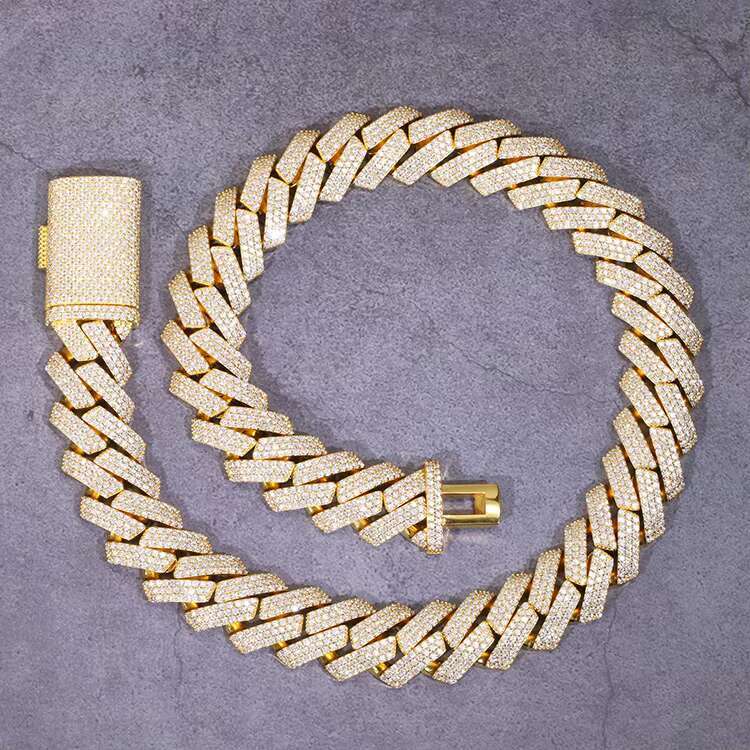 3 Rows 15mm 20 mm Wide Hip Hop Cuban Link Chain GRA Moissanite 925 Sterling Silver Gold Plate Fine Jewelry Necklaces Bracelets